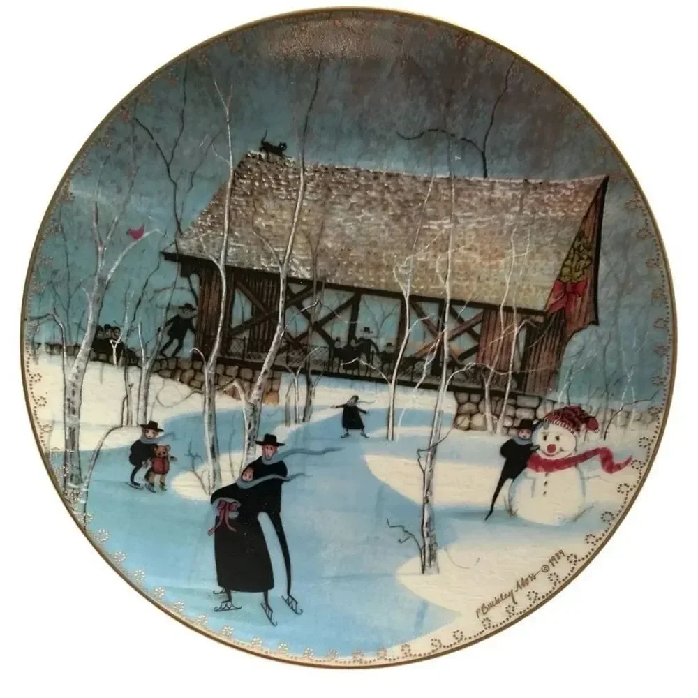 Anna Perenna P. Buckley Moss Winter The Four Seasons Plate Gold Vintage Plate